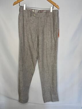 Tallia Orange 100 Linen Suit Pants Mens 30x30 Tan Beige Houndstooth Trousers NWT